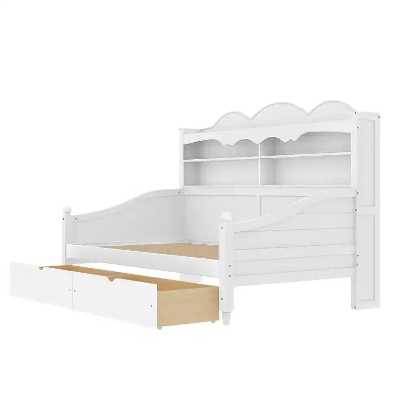 Lit de repos jumeau en bois avec tiroirs de rangement et étagères de tête de lit, 49,2"H x 49,5"L x 79,3"P
