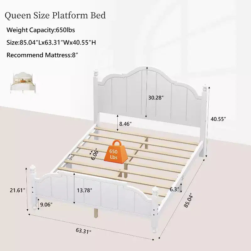 Lit plateforme en bois avec tête de lit, grand lit 40,55"H x 63,31"L x 85,04"P
