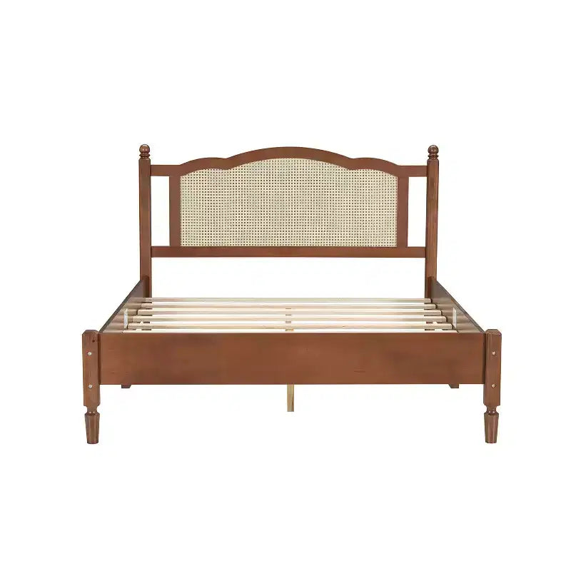 Lit plateforme en bois et rotin, Queen 109 cm (H) x 159,5 cm (L) x 203 cm (P)