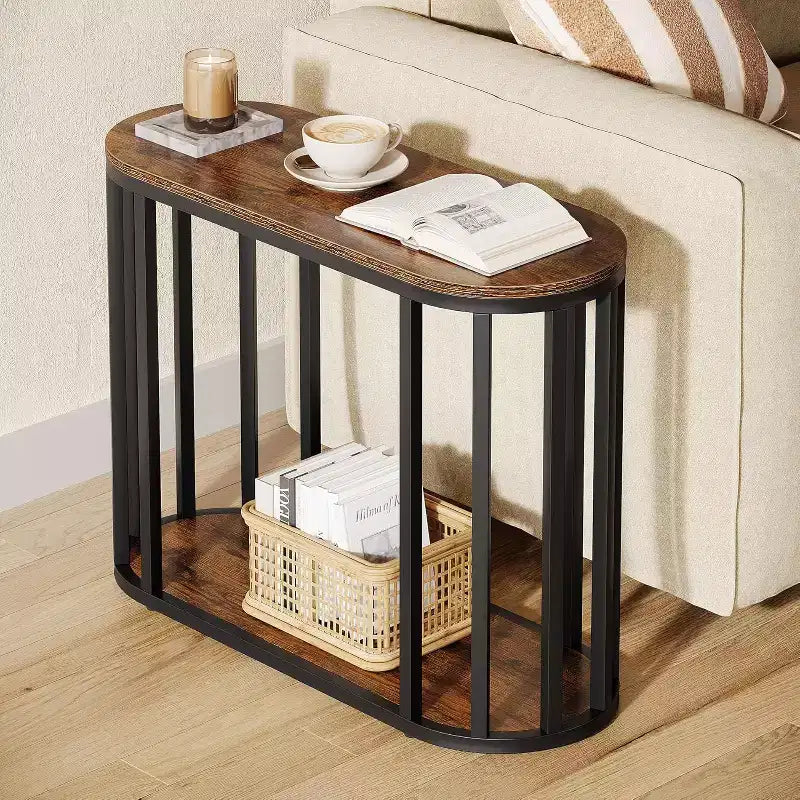 Table d'appoint étroite à 2 niveaux en métal et bois, 29,99 cm L