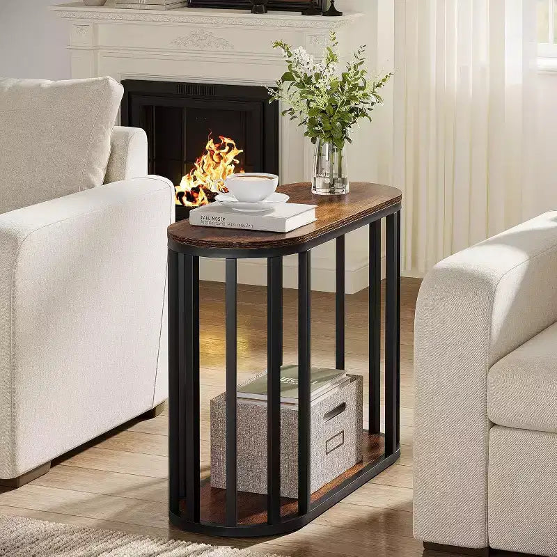 Table d'appoint étroite à 2 niveaux en métal et bois, 29,99 cm L
