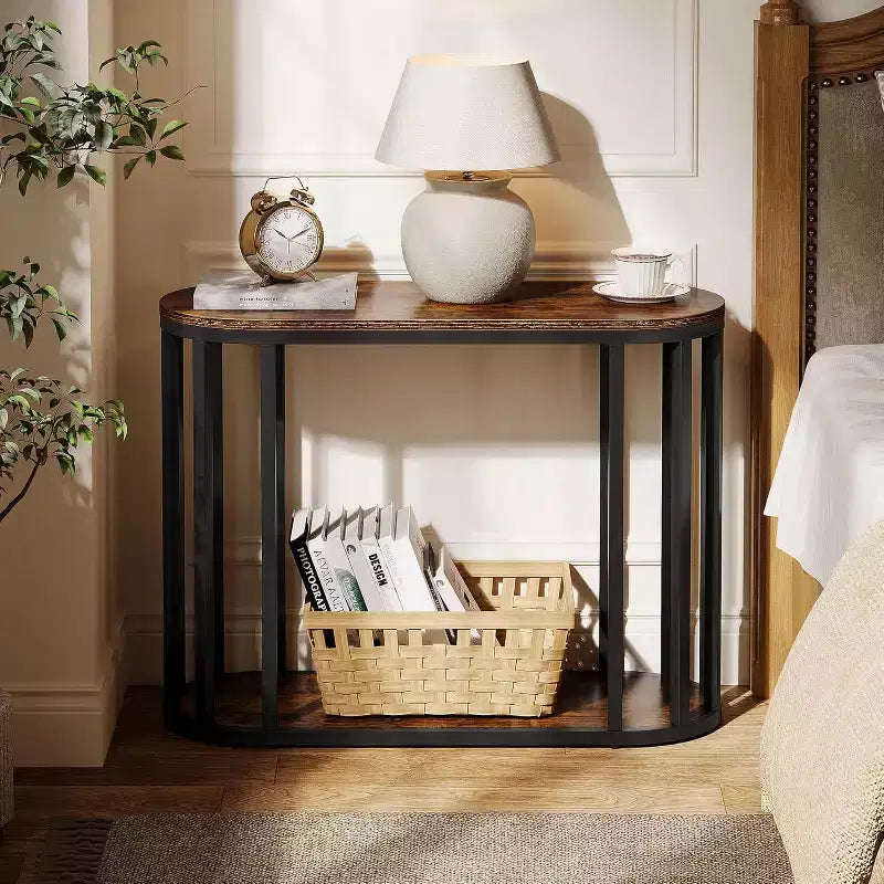 Table d'appoint étroite à 2 niveaux en métal et bois, 29,99 cm L