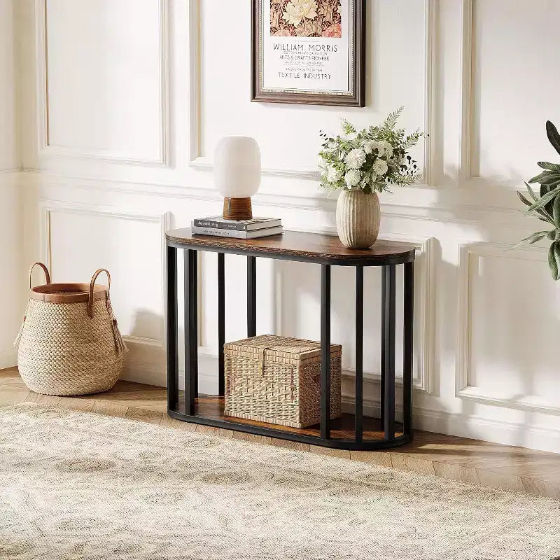 Table d'appoint étroite à 2 niveaux en métal et bois, 29,99 cm L
