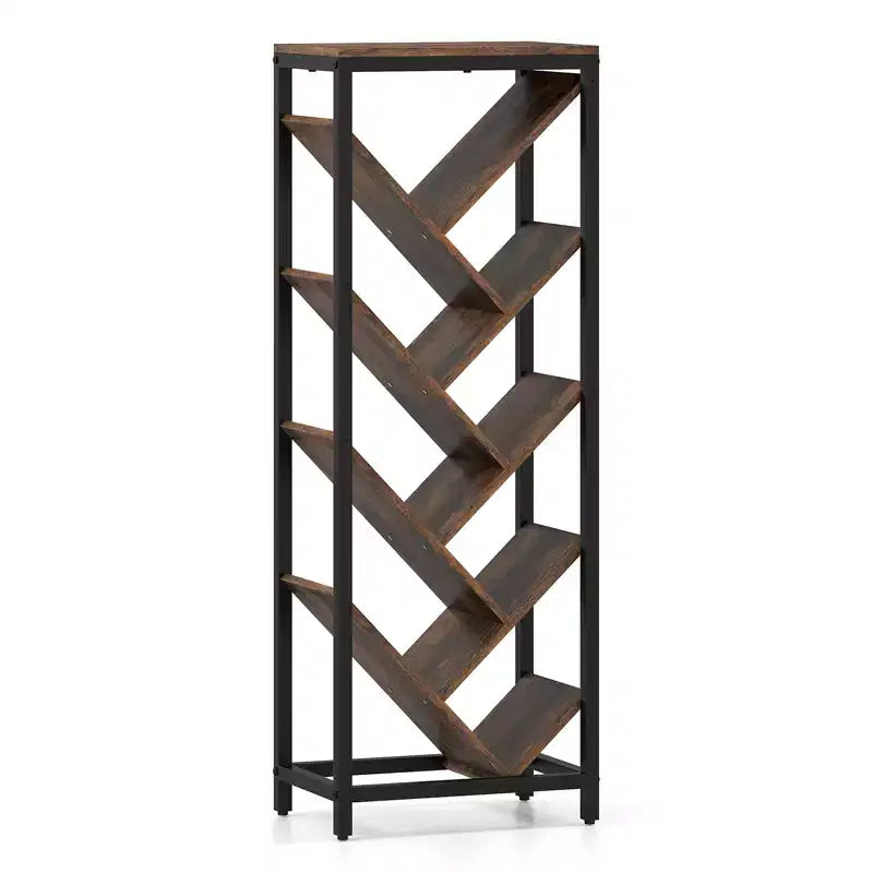 Étagère en Métal et Bois en Forme d'Arbre à 9 Niveaux, 38 cm L x 25 cm l x 107 cm H