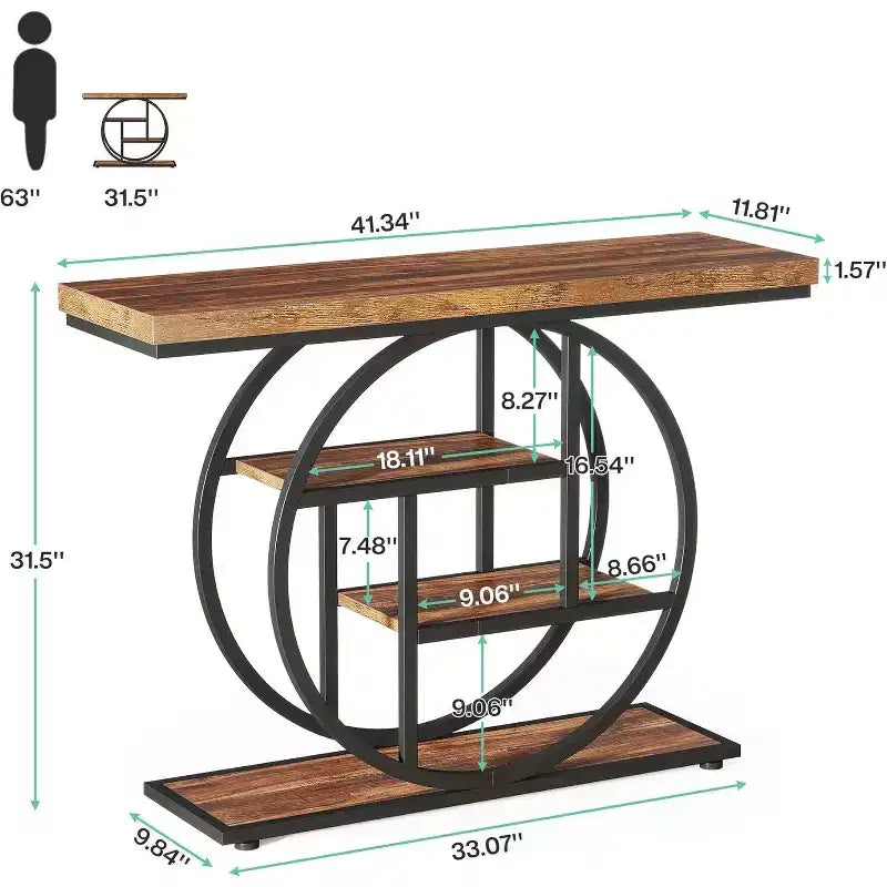 Table d'appoint ronde à 4 niveaux en acier et bois, 31,5"H x 41,34"L x 11,81"P