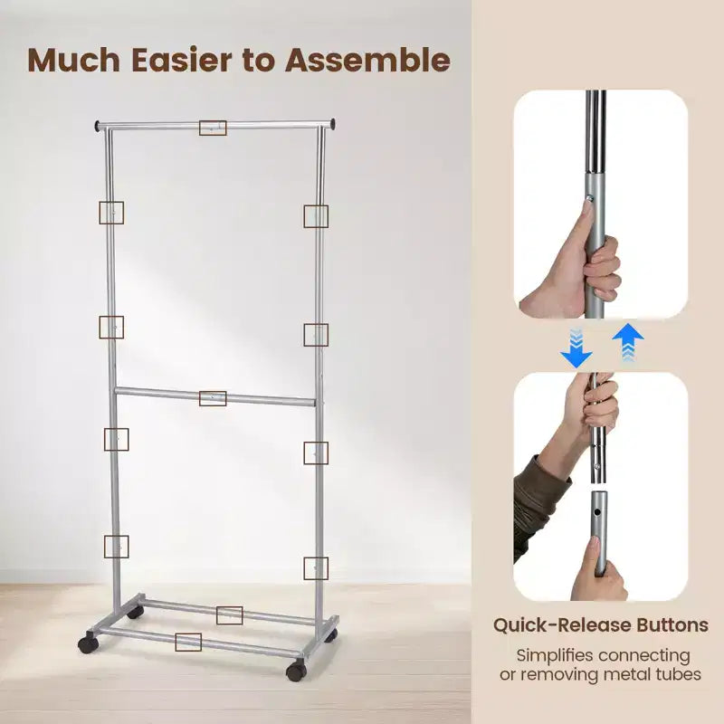 Portant à vêtements extensible en métal avec roulettes, 190,5 cm (L) x 54,6 cm (l) x 162,6 cm (H)