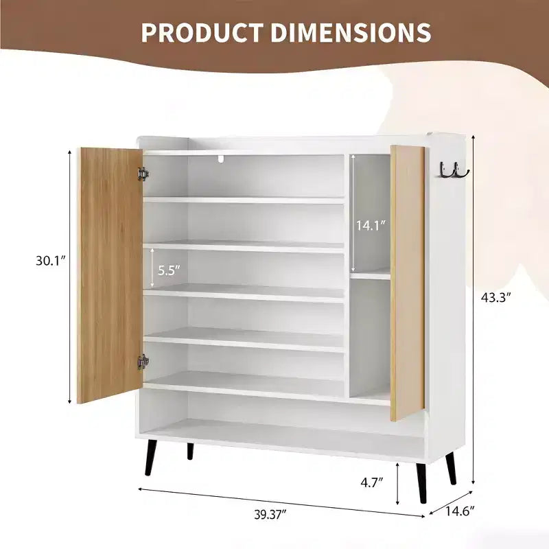 Meuble à chaussures 6 niveaux en MDF avec 3 portes et étagères réglables, 100 cm (L) x 110 cm (H) x 37 cm (P)