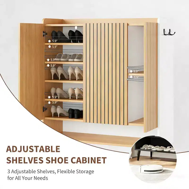 Meuble à chaussures 6 niveaux en MDF avec 3 portes et étagères réglables, 100 cm (L) x 110 cm (H) x 37 cm (P)