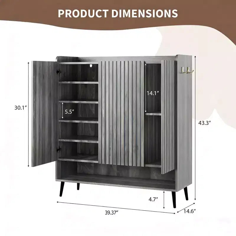 Meuble à chaussures 6 niveaux en MDF avec 3 portes et étagères réglables, 100 cm (L) x 110 cm (H) x 37 cm (P)