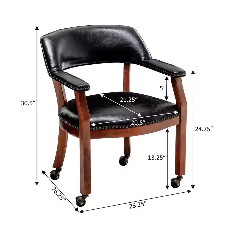 Fauteuil en cuir végan avec roulettes, 77,5 cm H x 64 cm L x 66,7 cm P