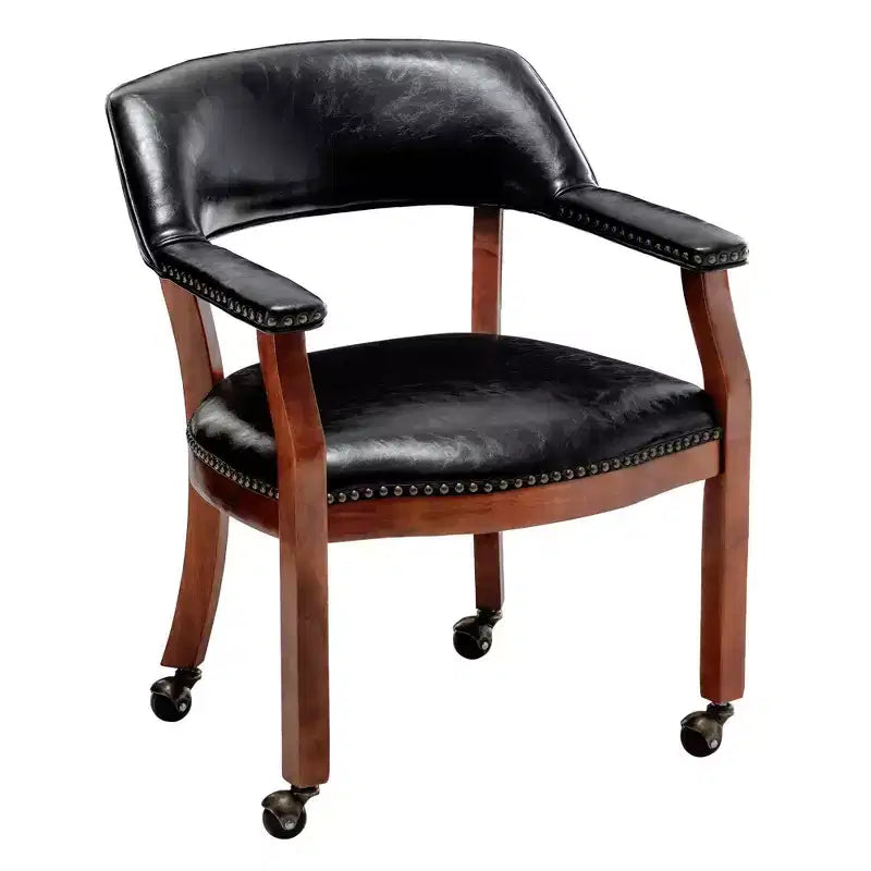 Fauteuil en cuir végan avec roulettes, 77,5 cm H x 64 cm L x 66,7 cm P