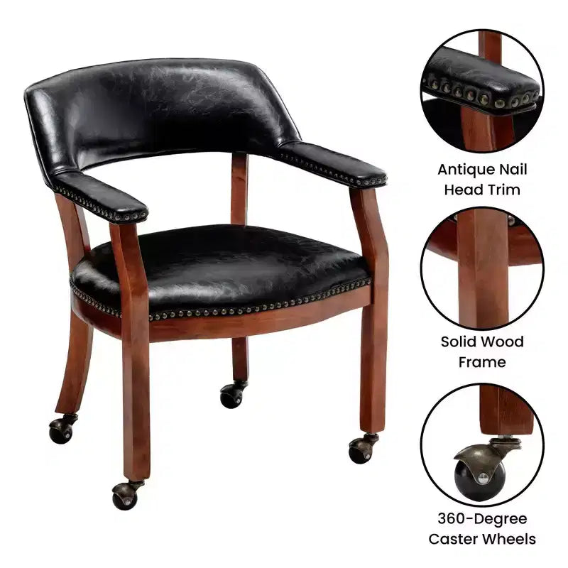Fauteuil en cuir végan avec roulettes, 77,5 cm H x 64 cm L x 66,7 cm P