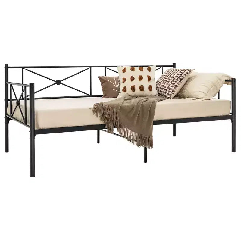 Cadre de lit de repos double en métal avec lattes, 79"L x 41"l x 34"H, capacité de 150 kg