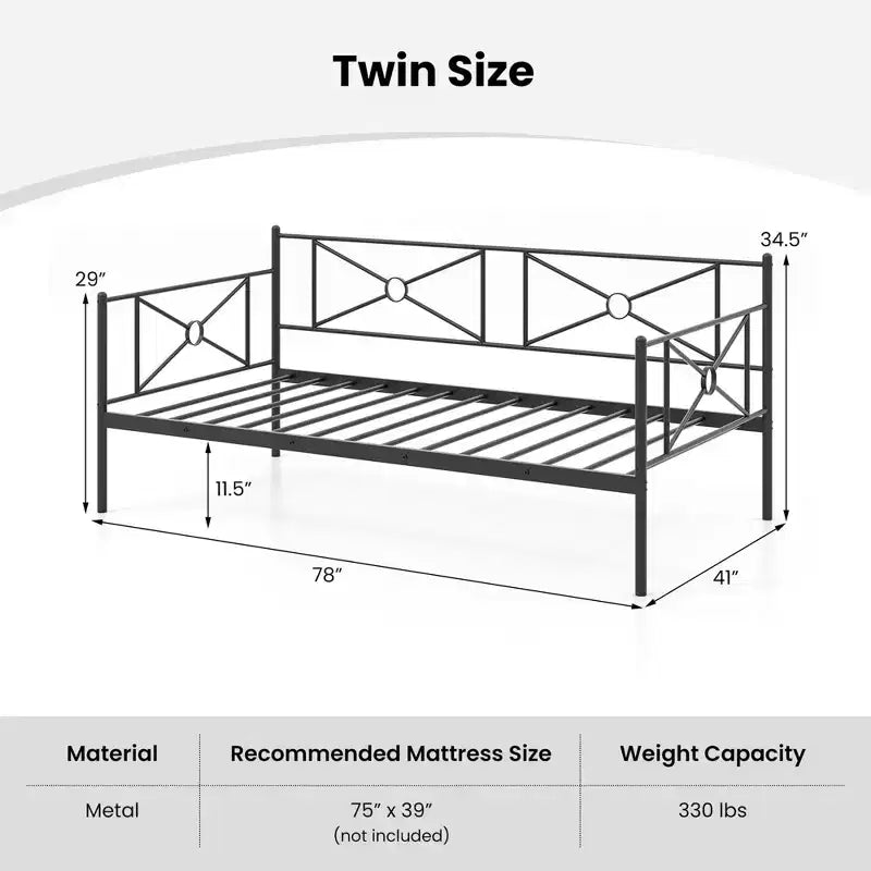 Cadre de lit de repos double en métal avec lattes, 79"L x 41"l x 34"H, capacité de 150 kg