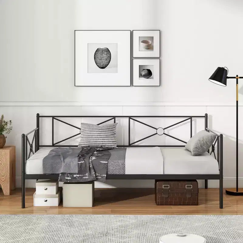 Cadre de lit de repos double en métal avec lattes, 79"L x 41"l x 34"H, capacité de 150 kg