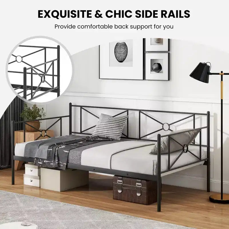 Cadre de lit de repos double en métal avec lattes, 79"L x 41"l x 34"H, capacité de 150 kg