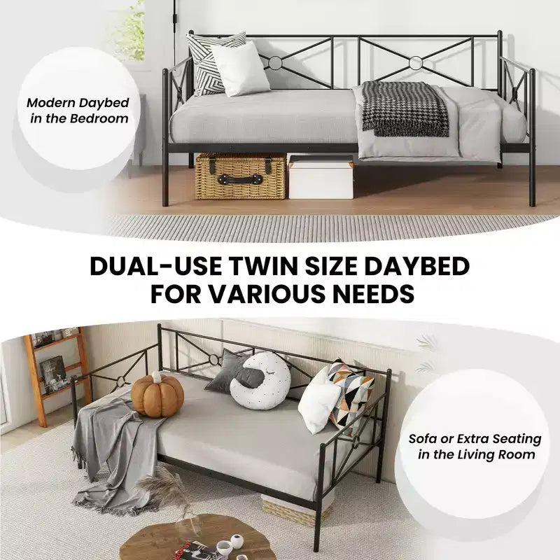 Cadre de lit de repos double en métal avec lattes, 79"L x 41"l x 34"H, capacité de 150 kg