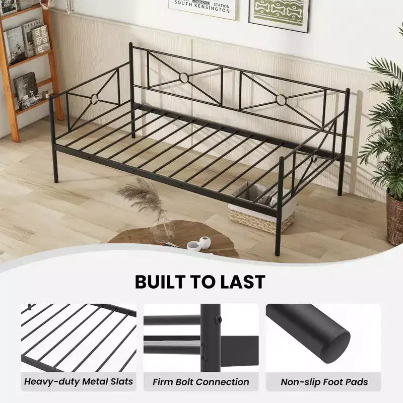 Cadre de lit de repos double en métal avec lattes, 79"L x 41"l x 34"H, capacité de 150 kg