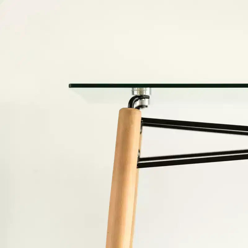 Table d'appoint rectangulaire Fabulaxe en verre transparent avec 4 pieds en bois massif et cadre en hêtre | Petite table basse de loisirs moderne et peu encombrante