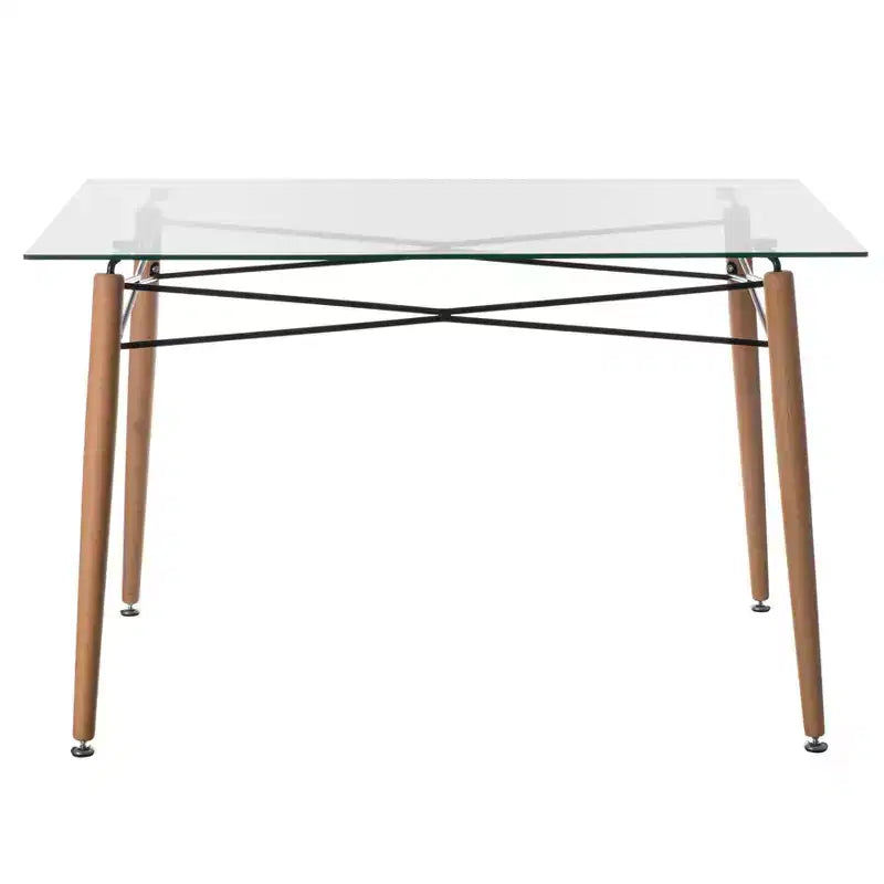 Table d'appoint rectangulaire Fabulaxe en verre transparent avec 4 pieds en bois massif et cadre en hêtre | Petite table basse de loisirs moderne et peu encombrante