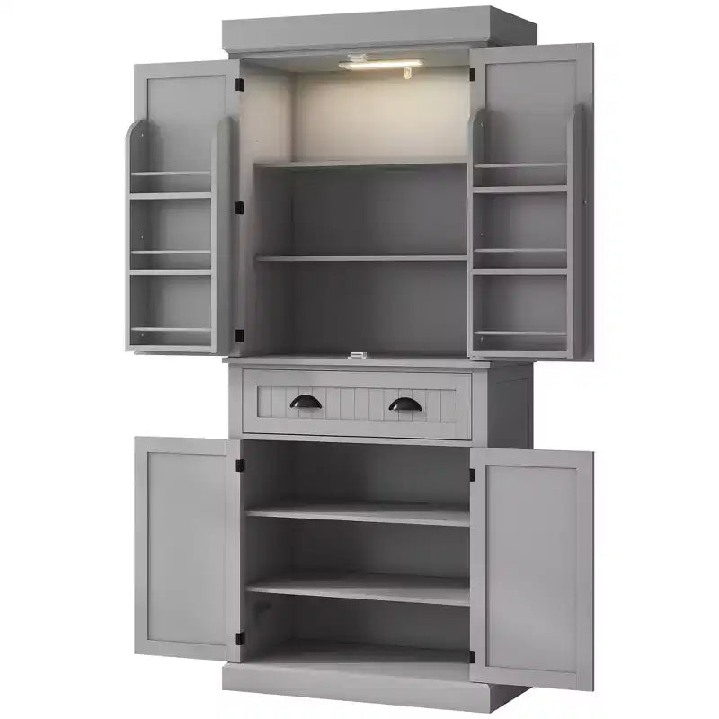 Meuble de Cuisine en MDF avec Éclairage LED, 6 Étagères de Porte, 1 Tiroir et 4 Étagères Réglables, 181,1 cm (H) x 76,5 cm (L) x 39,9 cm (P)