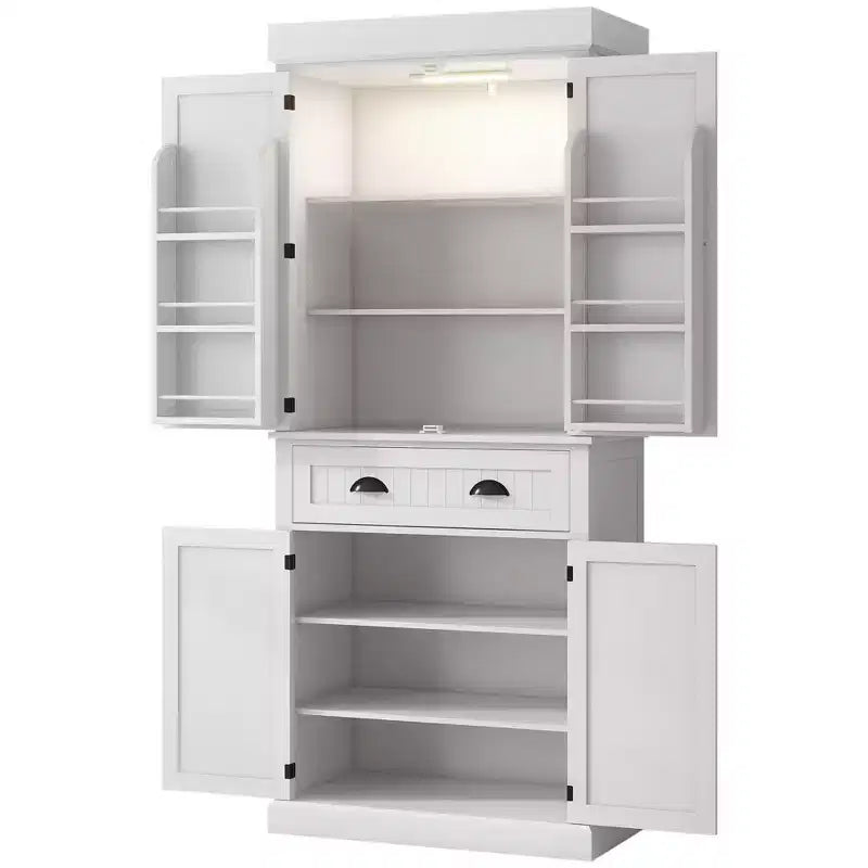 Meuble de Cuisine en MDF avec Éclairage LED, 6 Étagères de Porte, 1 Tiroir et 4 Étagères Réglables, 181,1 cm (H) x 76,5 cm (L) x 39,9 cm (P)