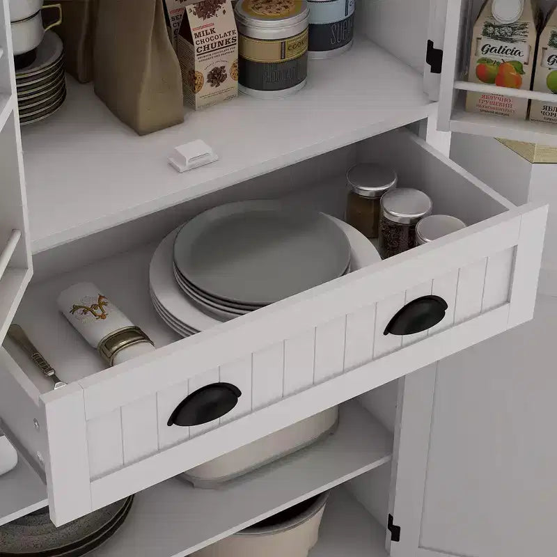 Meuble de Cuisine en MDF avec Éclairage LED, 6 Étagères de Porte, 1 Tiroir et 4 Étagères Réglables, 181,1 cm (H) x 76,5 cm (L) x 39,9 cm (P)