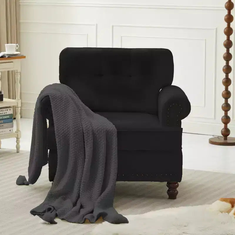Fauteuil d'appoint en bois laminé et tissu chenille, 34,65"H x 33,07"L x 30"P