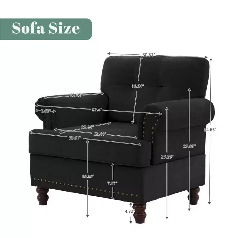 Fauteuil d'appoint en bois laminé et tissu chenille, 34,65"H x 33,07"L x 30"P