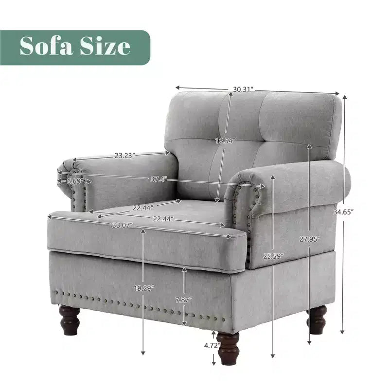 Fauteuil d'appoint en bois laminé et tissu chenille, 34,65"H x 33,07"L x 30"P