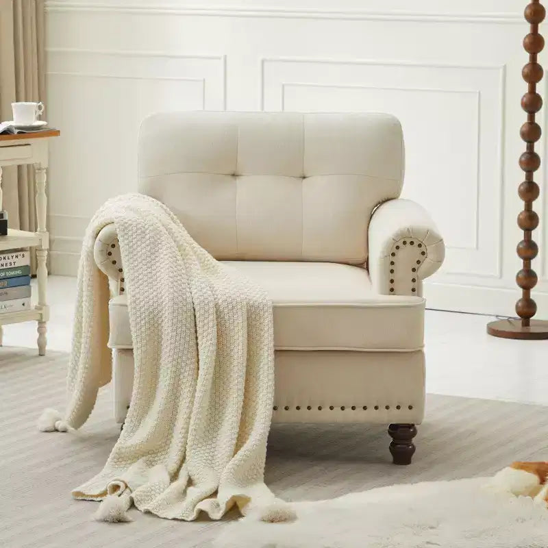 Fauteuil d'appoint en bois laminé et tissu chenille, 34,65"H x 33,07"L x 30"P