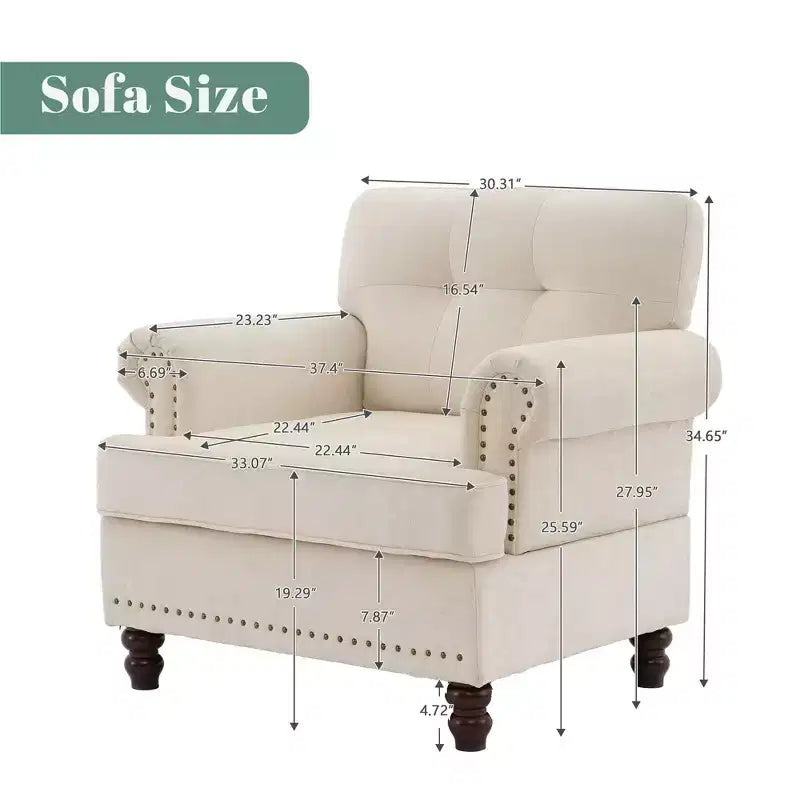 Fauteuil d'appoint en bois laminé et tissu chenille, 34,65"H x 33,07"L x 30"P