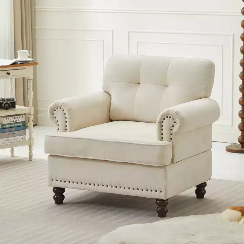 Fauteuil d'appoint en bois laminé et tissu chenille, 34,65"H x 33,07"L x 30"P