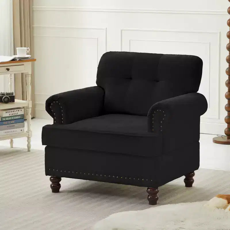 Fauteuil d'appoint en bois laminé et tissu chenille, 34,65"H x 33,07"L x 30"P