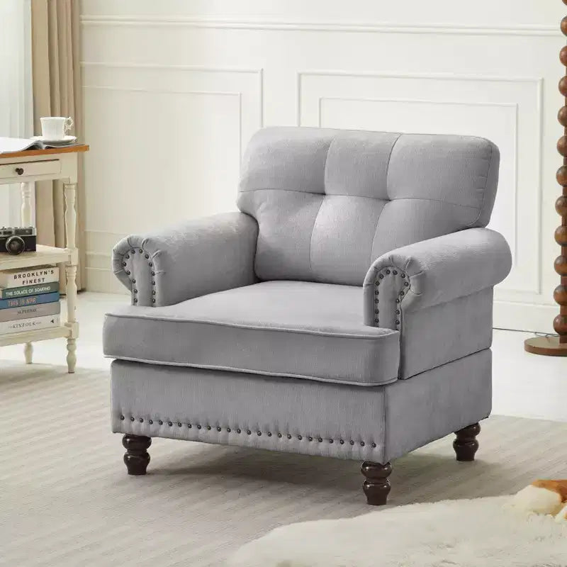 Fauteuil d'appoint en bois laminé et tissu chenille, 34,65"H x 33,07"L x 30"P