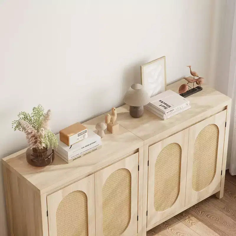 Meuble de rangement en MDF et rotin avec 2 portes et 1 tiroir, 84,1 cm H x 76,5 cm L x 39,9 cm P