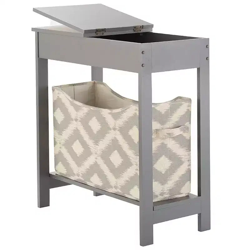 Table d'appoint en MDF avec plateau à charnière et panier de rangement en tissu, 59,7 cm (L) x 29,2 cm (P) x 61 cm (H)