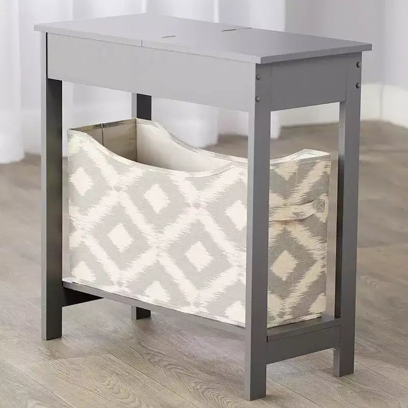Table d'appoint en MDF avec plateau à charnière et panier de rangement en tissu, 59,7 cm (L) x 29,2 cm (P) x 61 cm (H)