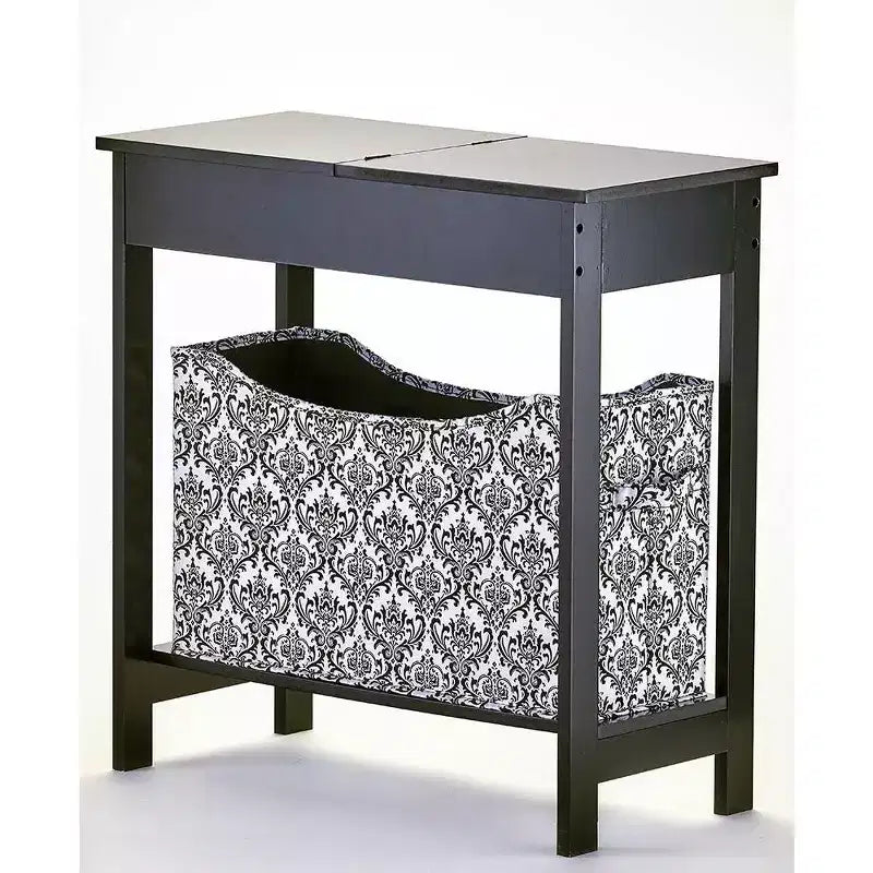 Table d'appoint en MDF avec plateau à charnière et panier de rangement en tissu, 59,7 cm (L) x 29,2 cm (P) x 61 cm (H)