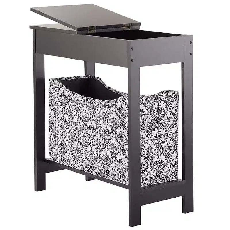 Table d'appoint en MDF avec plateau à charnière et panier de rangement en tissu, 59,7 cm (L) x 29,2 cm (P) x 61 cm (H)