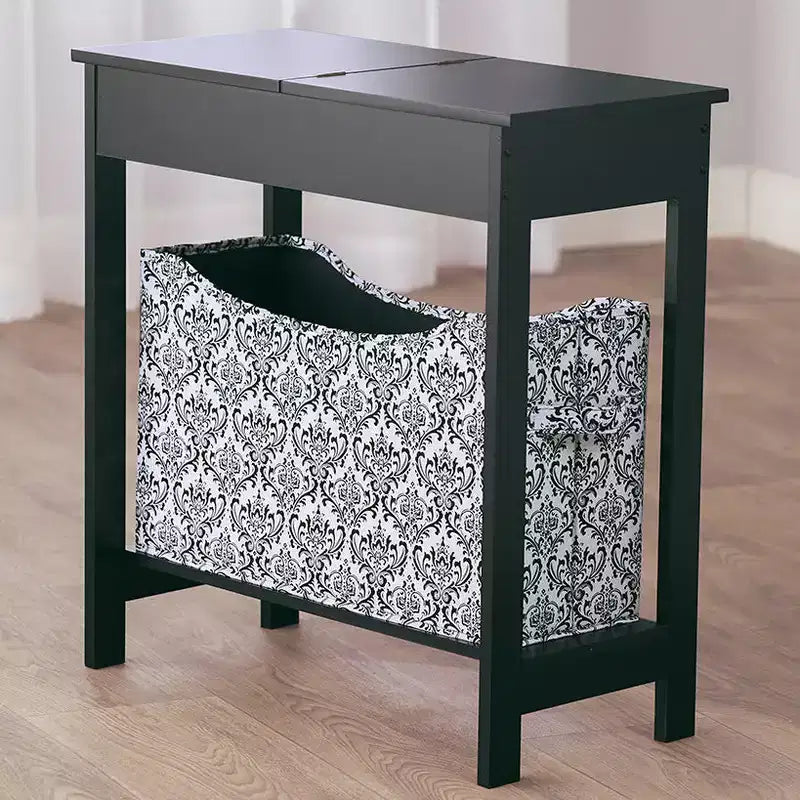 Table d'appoint en MDF avec plateau à charnière et panier de rangement en tissu, 59,7 cm (L) x 29,2 cm (P) x 61 cm (H)