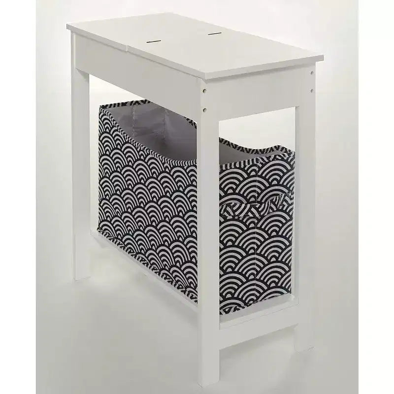 Table d'appoint en MDF avec plateau à charnière et panier de rangement en tissu, 59,7 cm (L) x 29,2 cm (P) x 61 cm (H)