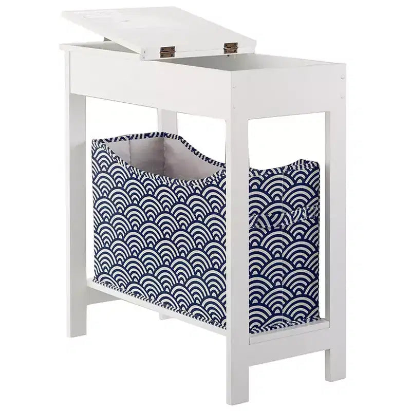 Table d'appoint en MDF avec plateau à charnière et panier de rangement en tissu, 59,7 cm (L) x 29,2 cm (P) x 61 cm (H)