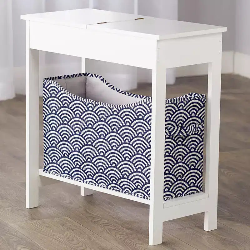 Table d'appoint en MDF avec plateau à charnière et panier de rangement en tissu, 59,7 cm (L) x 29,2 cm (P) x 61 cm (H)