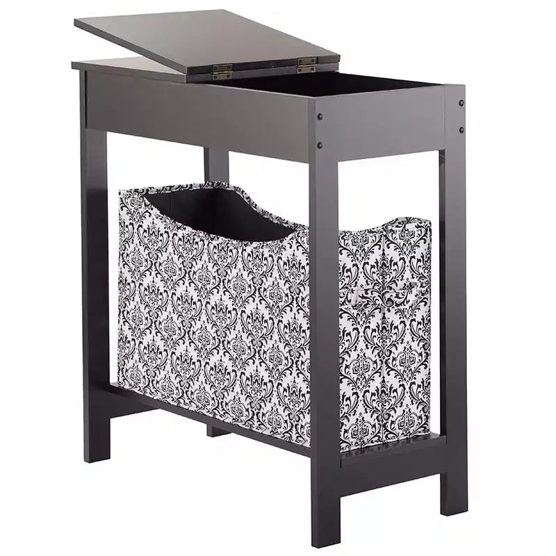 Table d'appoint en MDF avec plateau à charnière et panier de rangement en tissu, 59,7 cm (L) x 29,2 cm (P) x 61 cm (H)