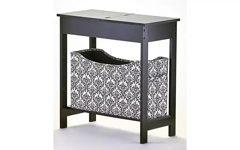 Table d'appoint en MDF avec plateau à charnière et panier de rangement en tissu, 59,7 cm (L) x 29,2 cm (P) x 61 cm (H)