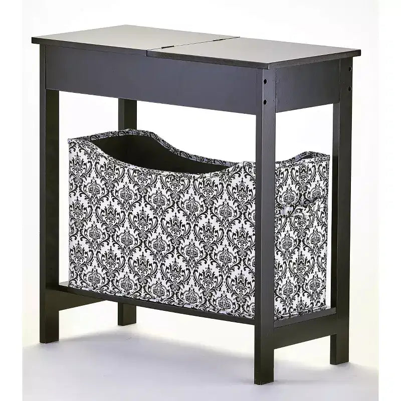 Table d'appoint en MDF avec plateau à charnière et panier de rangement en tissu, 59,7 cm (L) x 29,2 cm (P) x 61 cm (H)