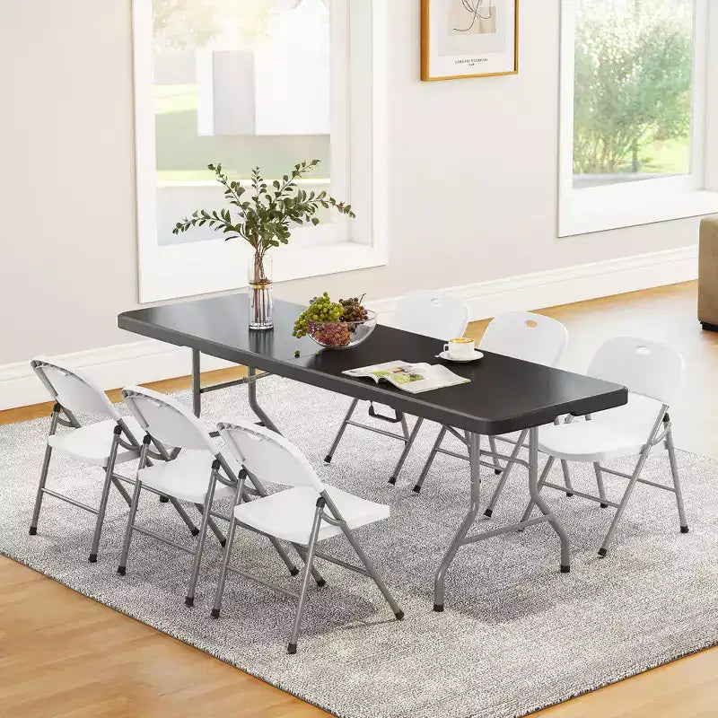 Table pliante portable en PEHD et acier, 96"L x 30"W x 30"H, 10-12 places