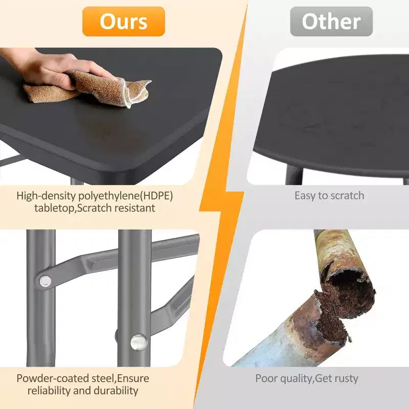 Table pliante portable en PEHD et acier, 96"L x 30"W x 30"H, 10-12 places