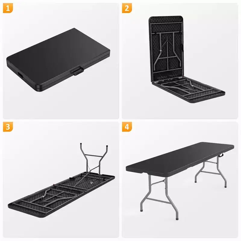 Table pliante portable en PEHD et acier, 96"L x 30"W x 30"H, 10-12 places